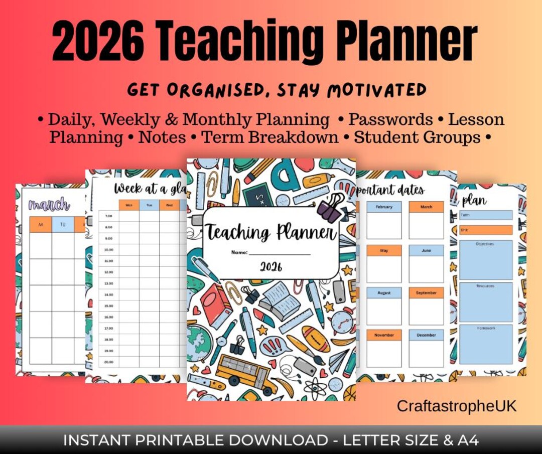 2026 Teaching Planner Printable | Teacher Planner PDF | Daily Weekly ...