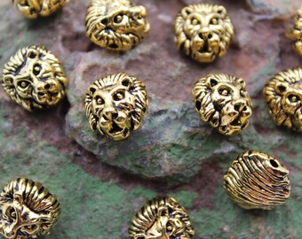 25/%OFF Lion Head Slider Beads Antique Brass 12X10mm spacer bead Spacers for 1.5mm leather or cord rustic bohemian European zamak 2pcs
