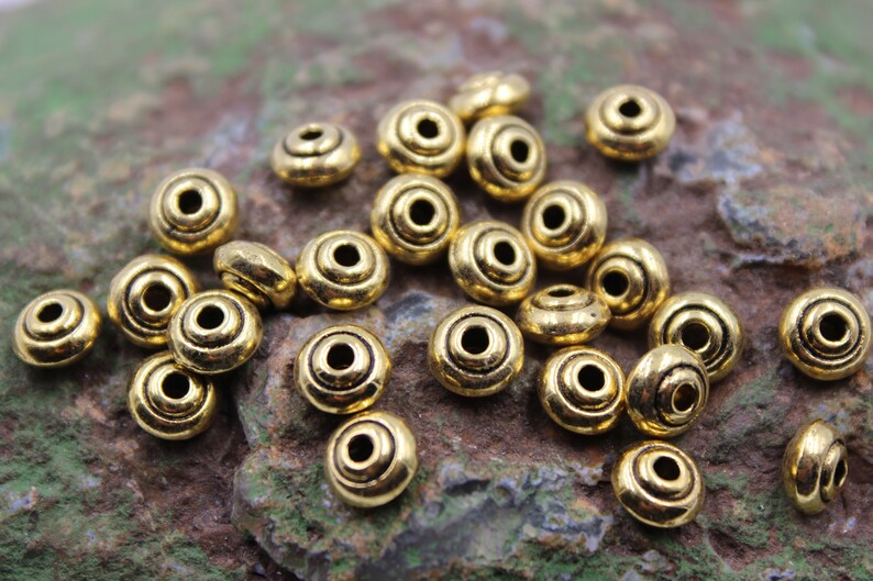 Gold Metal Findings 40pcs Antique Gold Tone Metal Beads 4mmx6mm Gemstone Suppliers Metal Spacer Beads Beading Suppliers