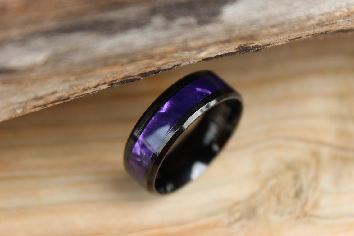 8mm Black and Purple Stainless Steel Ring Unisex Ring image 1