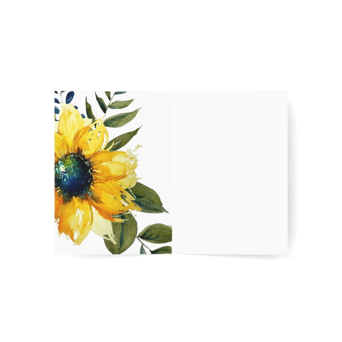 Sunflower Art Watercolor Print Folded Greeting Cards (1, 10, 30, and ...