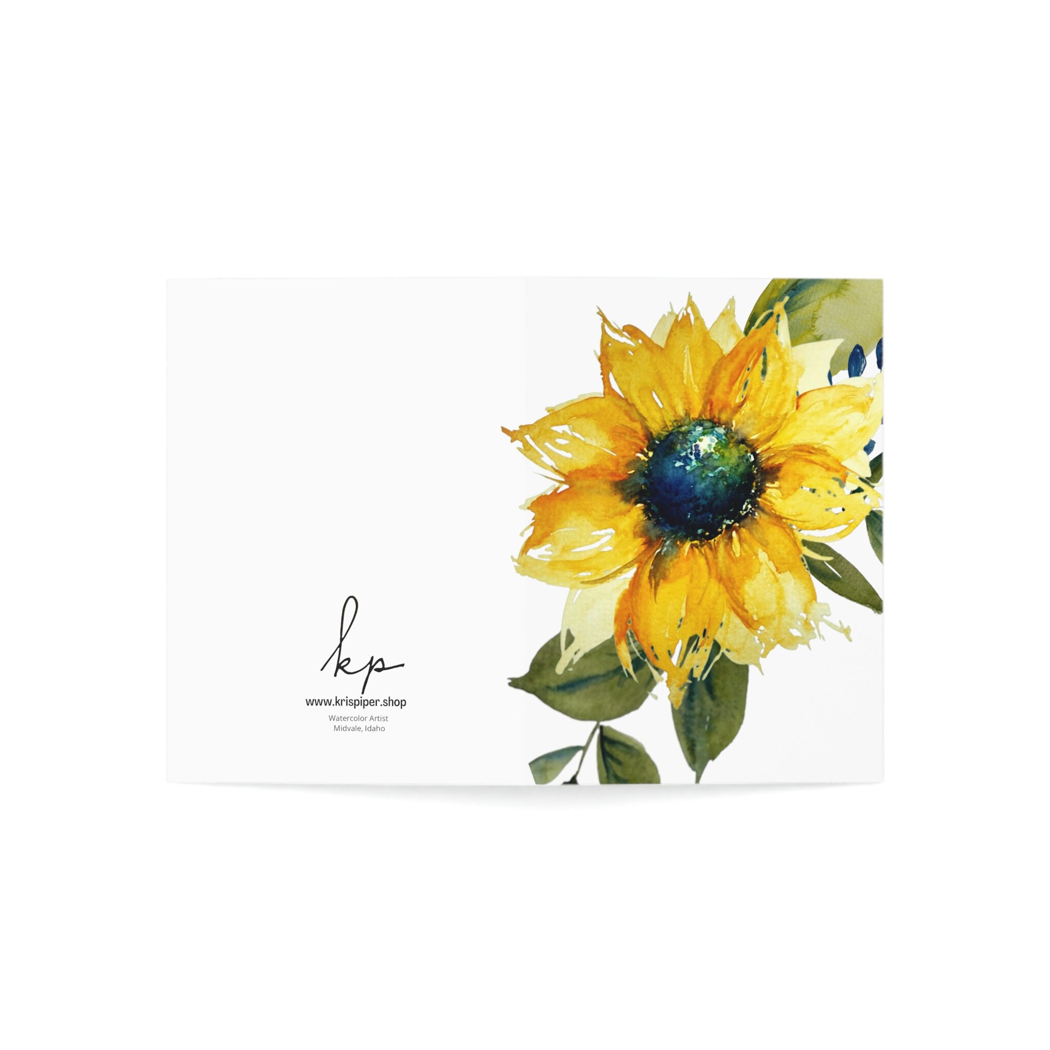 Sunflower Art Watercolor Print Folded Greeting Cards (1, 10, 30, and ...