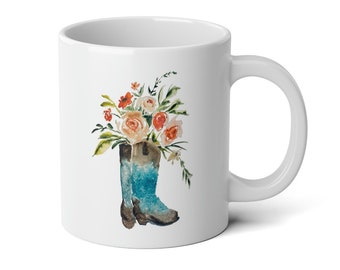 Boot Bouquet Jumbo Mug, 20oz, Watercolor Art Gift Mug