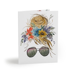 Camp Hair Wildflower Aquarelle Floral Blank Cartes de vœux - Fleurs violettes et améthystes (8, 16 et 24 pcs)