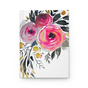 Hot Pink Coral Peonies Hardcover Journal Matte, Original Watercolor Design