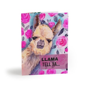 Llama Tell Ya... Aquarelle originale Art Lama Florals Cartes de vœux vierges (8, 16 et 24 pcs)