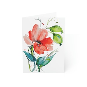 Poppy Watercolor Print Folded Greeting Cards (1, 10, 30, and 50pcs)