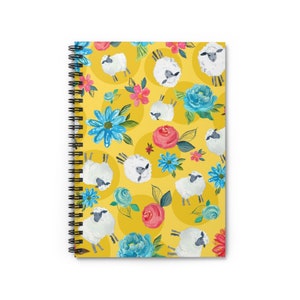 Watercolor Floral Sheep Spiral Notebook - Ruled Line