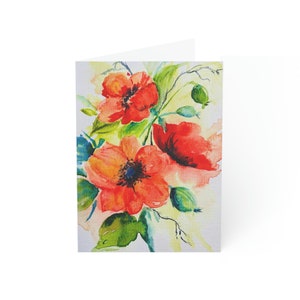 Poppy Watercolor Print Folded Greeting Cards (1, 10, 30, and 50pcs)