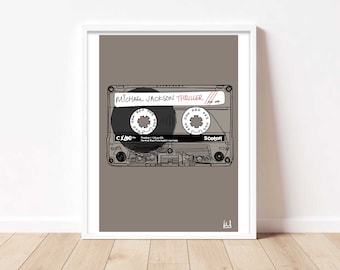 Illustration rétro de la mixtape de cassettes de la vieille école, impression en édition limitée | Années 80 | Années 90 | Impression A4 A3 A2 A1