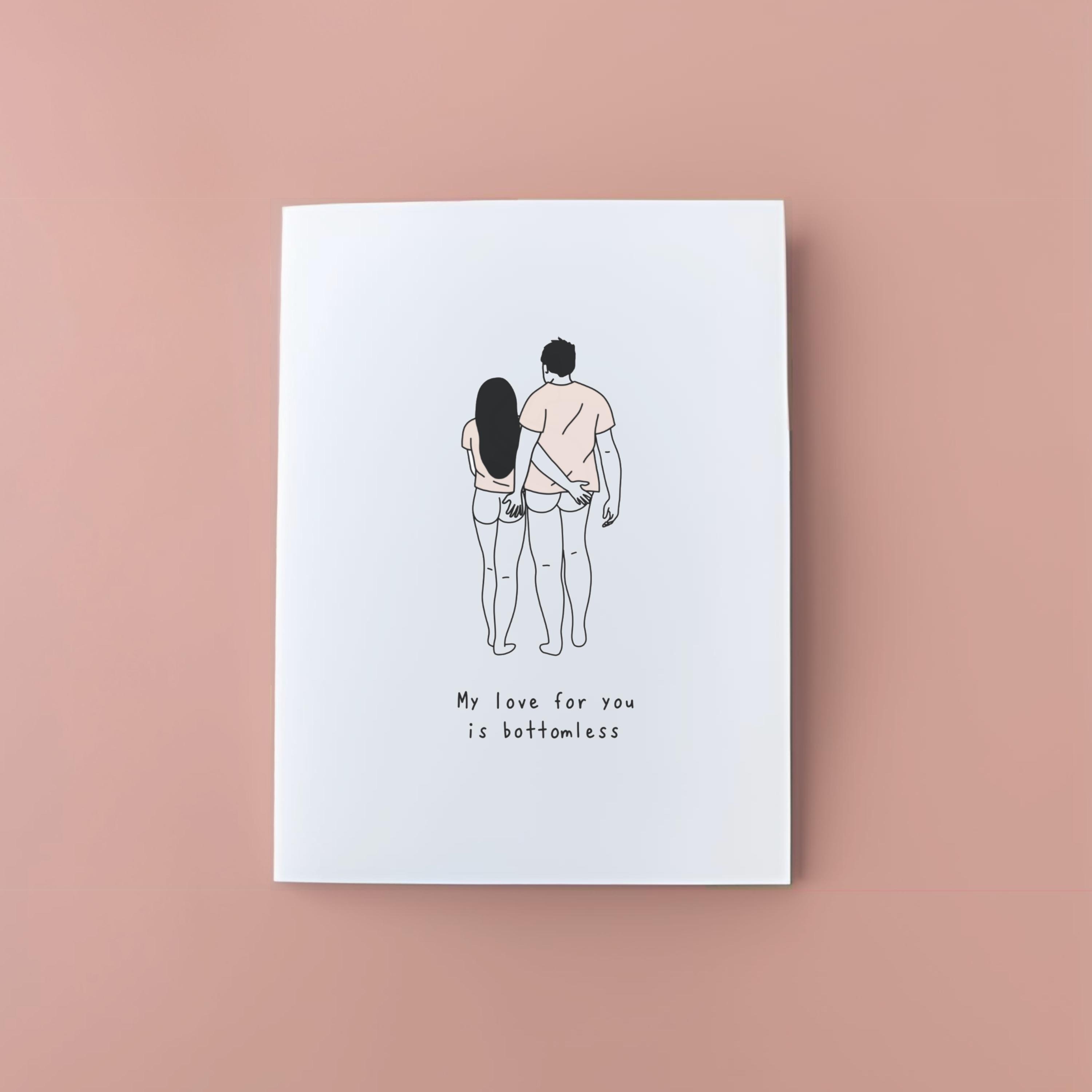 My Love for You is Bottomless Valentines Card // Valentine's Day Card // Anniversary Card // Wedding Card // Funny Love Card // Butt Card