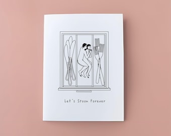 Let&#39;s Spoon Valentines Card // Valentine&#39;s Day Card // Anniversary Card // Wedding Card // Funny Love Card // Humorous Card // Cute Card