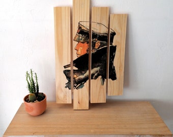 Wood table, Corto Maltese table, wall decoration, palette, wood, Corto Maltese, Comic strip, painting on wood