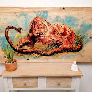 Tableau bois, tableau palette, décoration murale, palette, bois, peinture, hommage, fantasy, Frazetta