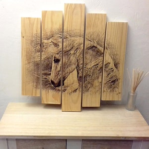 Wooden painting, horse painting, wall decoration, horse, painting on wood