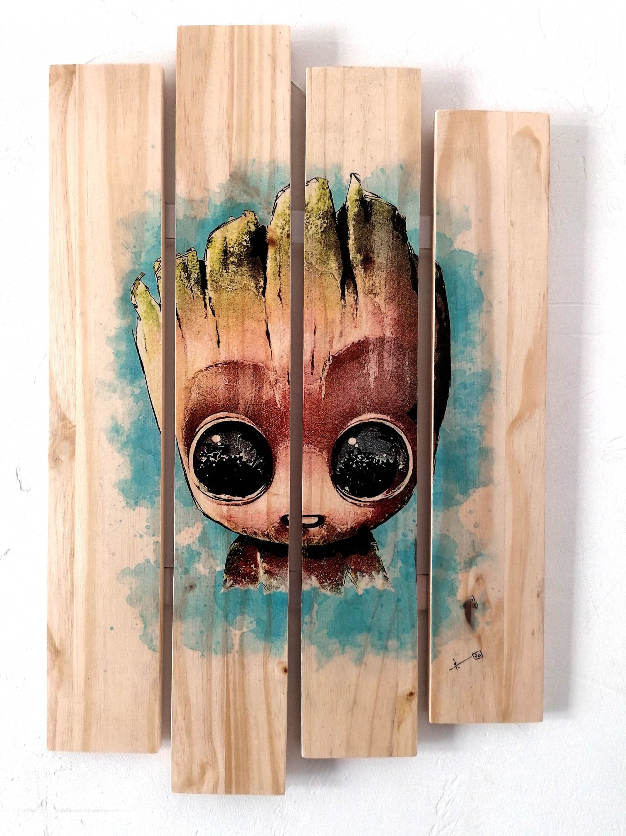 Tableau Bois, Tableau Baby Groot, Décoration Murale, Palette, Bande Dessinée, Comics, Groot