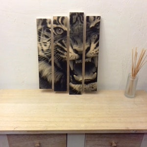 Wood painting, tiger painting, wall decoration, tiger, tiger, painting on wood
