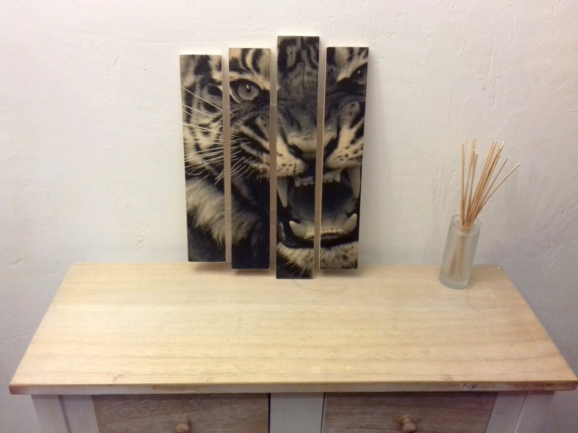 Tableau Bois, Tableau Tigre, Décoration Murale, Tiger, Painting On Wood