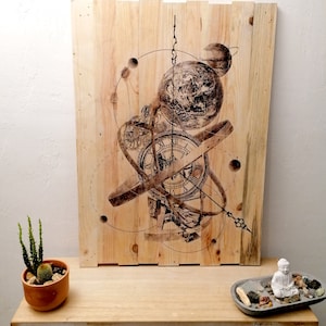 Wood painting, wooden painting, Steampunk painting, wall decoration, palette, wood, painting, Steampunk, painting on wood