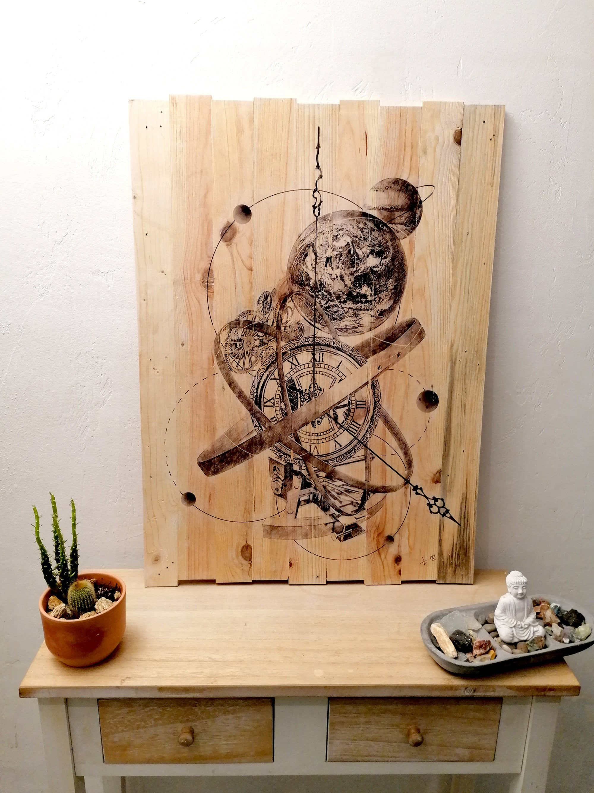 Tableau Bois, Tableau en Steampunk, Décoration Murale, Palette, Peinture, Painting On Wood