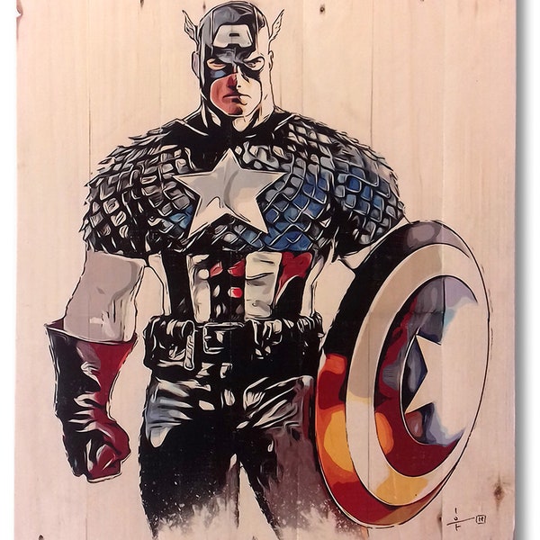 Tableau bois, tableau Captain America, décoration murale, palette, bois, Captain America, comics