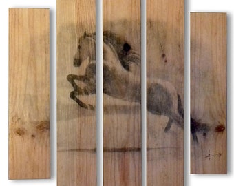 Wood painting, horse painting, wall decoration, palette, wood, horse, painting on wood, painting on wood