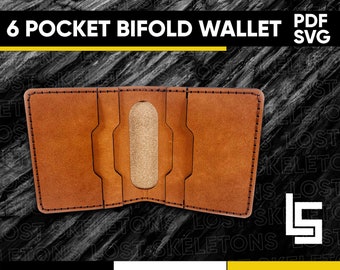 6 pocket Minimalist Bifold Leather Wallet Laser Cut File PDF SVG Laser engraving Commercial free Glowforge