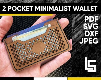 2 pocket Minimalist Leather Wallet Laser Cut File PDF Svg Dxf Jpg Laser engraving Commercial free Glowforge Printable Pattern