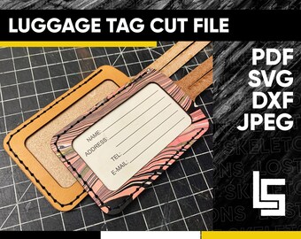 Leather Luggage Tag Laser Cut File PDF Svg Dxf Jpeg Laser engraving Commercial free for Glowforge Printing Printable Pattern