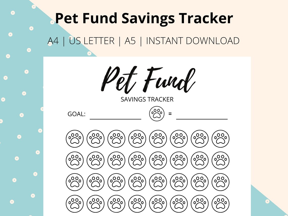 Pet Fund Savings Tracker Printable PDF Digital Download Etsy