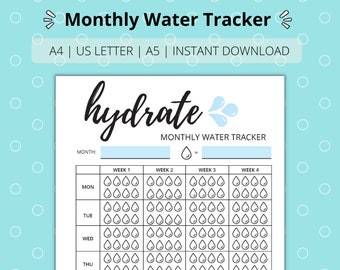 Water Intake Tracker Water Tracker Printable Daily Water - Etsy