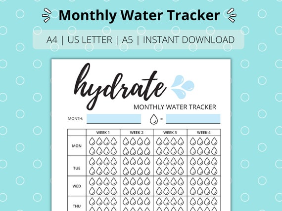 Monthly Water Intake Tracker Printable PDF Digital | Etsy