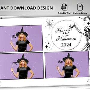 Skeleton Halloween Photo Booth Template, 4X6 strip, custom