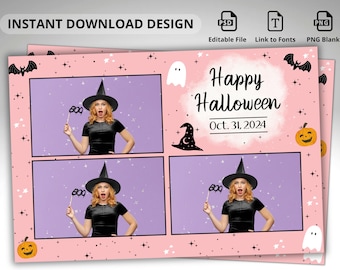 Pink Halloween Party Photo booth Template, 4X6 strip, custom