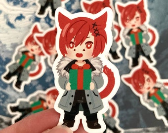 FFXIV 6.0 Endwalker Winter Outfit G'raha holding a present Vinyl Matte Sticker 2" inch