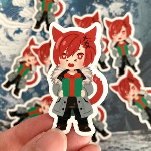 FFXIV 6.0 Endwalker Winter Outfit G&#39;raha holding a present Vinyl Matte Sticker 2&quot; inch