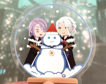 FFXIV 6.0 Endwalker Snowman winter scene snowglobe with Hythlodaeus and Emet Selch Clear Sticker 2" inch
