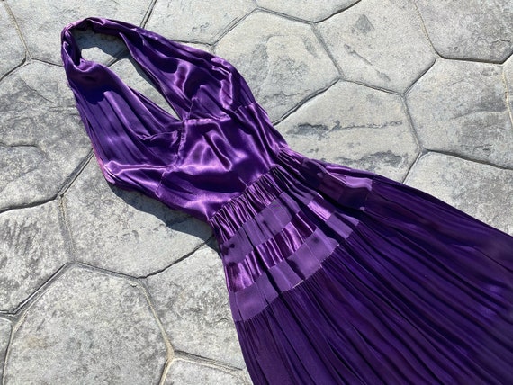 1930's 1940's Liquid Satin Purple Halter Evening G