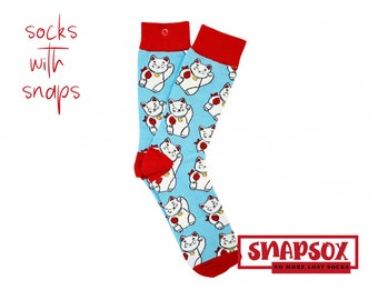 Maneki Neko Socks. Cute Novelty Crew Socks. Good Luck Cat. Japanese Lucky Charm. Feng Shui Accessories. Gift for Cat Lovers. *Free Shipping!