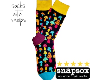 Snapsox: NO MORE lost socks! Funky mushroom socks. Happy socks. Nature-lover socks. Gifts for him/her. Sock gifts. Top socks *Free shipping