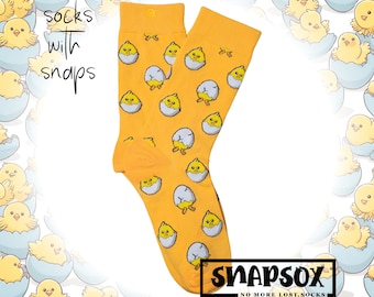 Adorable Yellow Chick Socks with Snaps - Fun Novelty for Animal Lovers - Cute, Colorful Easter Gift - No More Lost Socks - *Free Shipping!