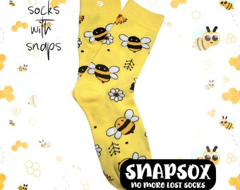 Snapsox: NO MORE lost socks! Bee socks. Bumblebee socks. Beekeeper gifts. Spring socks. Custom socks. Gender-neutral socks *Free shipping