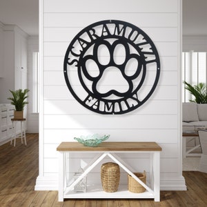 Metal Sign Front Door Monogram, Paw Print Custom Outdoor Metal Sign for House Decor Address Sign Family Sign for Front Door Dog Cat