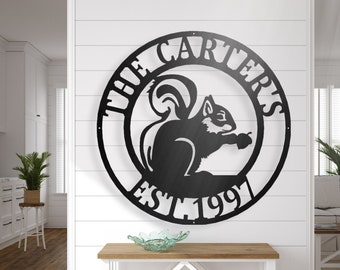 Squirrel Personalized Metal Sign, Cabin Decor, Camping Sign, Campground sign, Camper Birthday Gift, Squirrel Decor, Custom Squirrel Sign