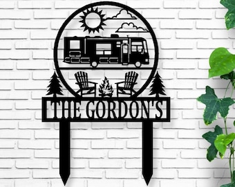 Happy Campers Yard sign, Camping Sign, Camper Decor, RV Decor, Family Name Sign, Anniversary Gift, Personalized Campsite Flag, QUICK Ship