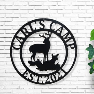 Deer Sign, Deer Antler Decor, Deer Hunter Gift, Deer Camp Sign, Christmas Gift For Him, Deer Name Metal Sign, Fathers Day Gift