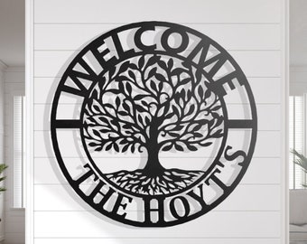 Tree of life last name monogram, Personalized Tree Metal Wall Art, Last name sign, family name sign, family tree monogram, Hanging Wall Art