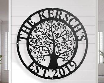 Tree of Life with Birds Metal Sign, Spring, Anniversary Gift, Wedding Decor, Mother's Day, metal family name, Tree of life, personalized