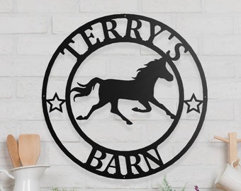 Custom Metal Name Sign - Personalized Horse Sign - Door Hanger - Outdoor Metal Sign - Horse Theme - Equine - Equestrian - Horse Gift