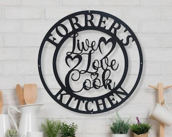 Personalized Metal Kitchen Sign, Custom Family Name, Powder Coated Steel